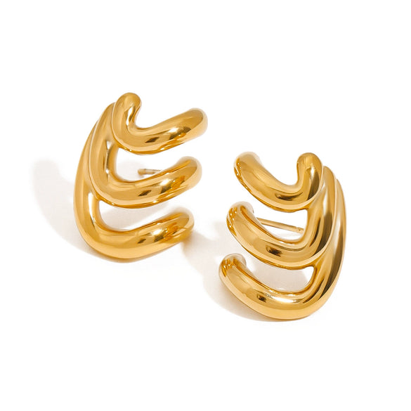 Wholesale Women's Stainless Steel Electroplated Irregular Three Layer Wave Style Earrings