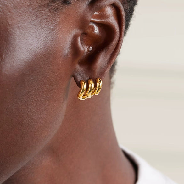 Wholesale Women's Stainless Steel Electroplated Irregular Three Layer Wave Style Earrings