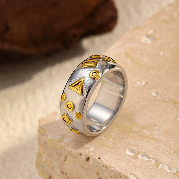 Wholesale Women's Stainless Steel Electroplated Jewelry Rings With Geometric And Letter Patterns In Heart And Letter Shapes