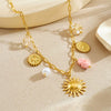 Wholesale Women's Stainless Steel Electroplated Jewelry Set With Stars Sun And Moon Clouds And Universe Patterns Round Heartshaped Pendant And Cross Chain