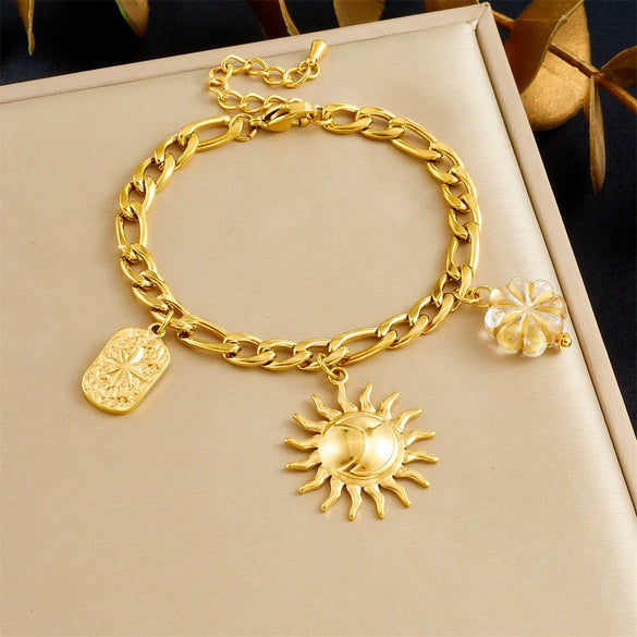 Wholesale Women's Stainless Steel Electroplated Jewelry Set With Stars Sun And Moon Clouds And Universe Patterns Round Heartshaped Pendant And Cross Chain