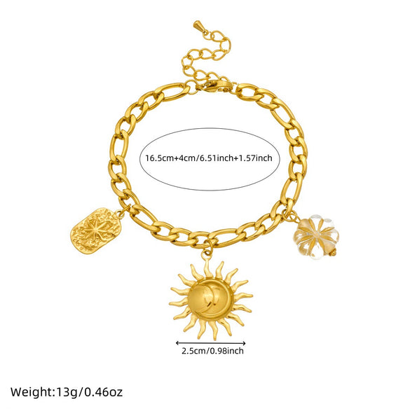 Wholesale Women's Stainless Steel Electroplated Jewelry Set With Stars Sun And Moon Clouds And Universe Patterns Round Heartshaped Pendant And Cross Chain