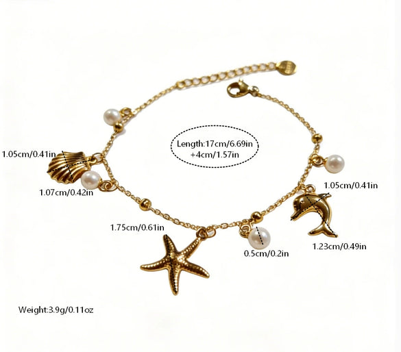 Wholesale Women's Stainless Steel Electroplated 14K Gold Anklet With Animal And Zodiac Patterns Baroque Style Foot Jewelry