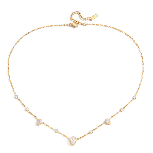 Wholesale Women's Stainless Steel Electroplated 18K Gold Drop Shape Zircon Necklace With Regular Chain