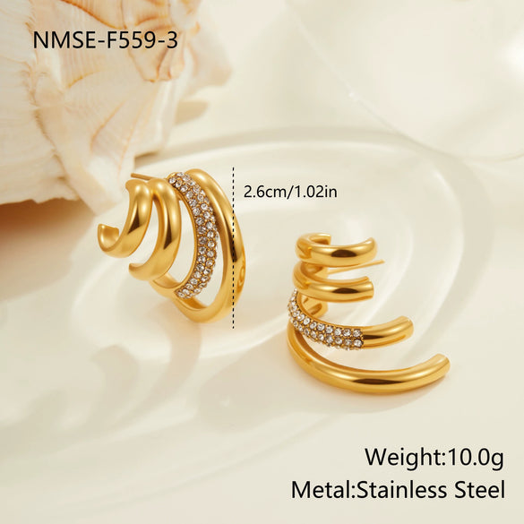 Wholesale Women's Stainless Steel Electroplated 18K Gold Hoop Earrings With Niche Design