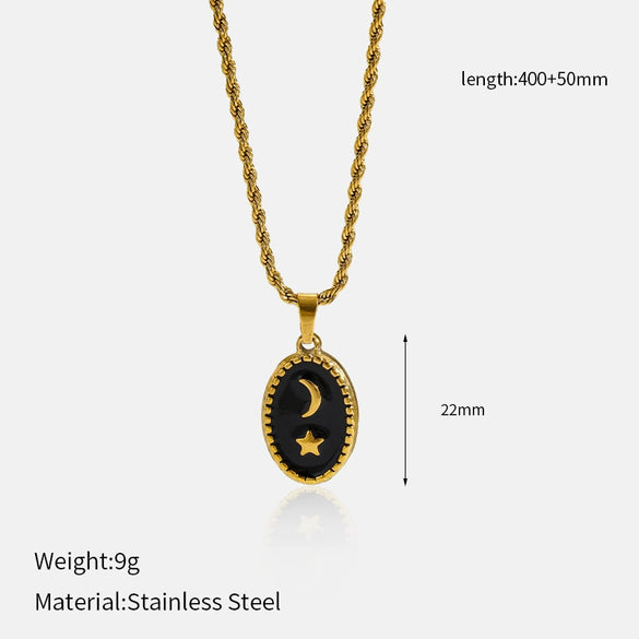 Wholesale Women's Stainless Steel Electroplated 18K Gold Moon Star Pendant Necklace With Twist Chain In Ins Style And Minimalist Design