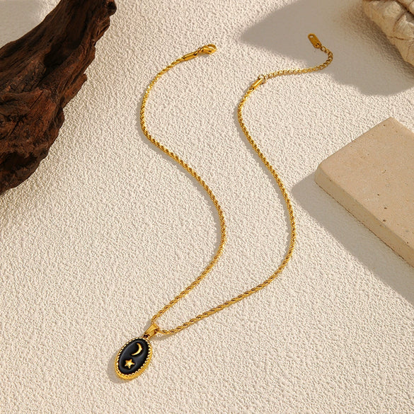 Wholesale Women's Stainless Steel Electroplated 18K Gold Moon Star Pendant Necklace With Twist Chain In Ins Style And Minimalist Design