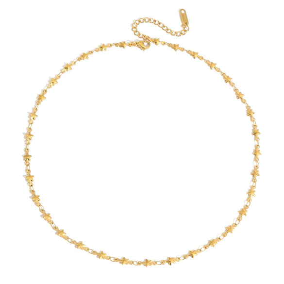 Wholesale Women's Stainless Steel Electroplated 18K Gold Necklace With Fivepointed Star Cut Out Fourleaf Clover Heart And Round Beads