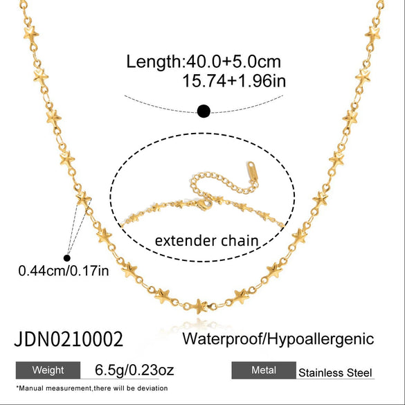 Wholesale Women's Stainless Steel Electroplated 18K Gold Necklace With Fivepointed Star Cut Out Fourleaf Clover Heart And Round Beads