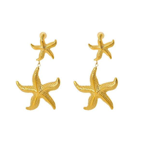 Wholesale Women's Stainless Steel Electroplated 18K Gold Starfish Pendant Earrings With Animal And Zodiac Patterns