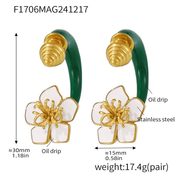 Wholesale Women's 316L Stainless Steel Electroplated Light Luxury Geometric Camellia Doublesided Earrings
