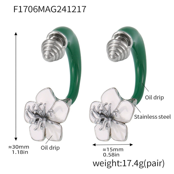 Wholesale Women's 316L Stainless Steel Electroplated Light Luxury Geometric Camellia Doublesided Earrings