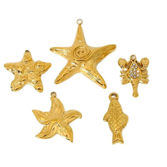 Wholesale Women's Stainless Steel Electroplated Marine Series Accessories With Hirback Pattern And Cute Starfish Lobster Koi Pendant For Diy