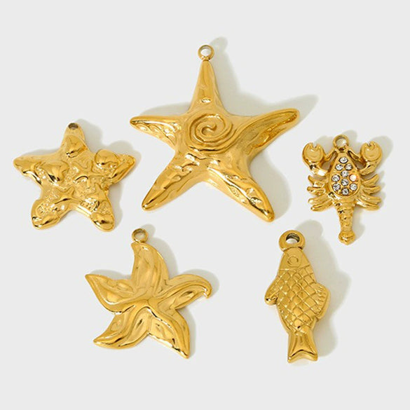 Wholesale Women's Stainless Steel Electroplated Marine Series Accessories With Hirback Pattern And Cute Starfish Lobster Koi Pendant For Diy