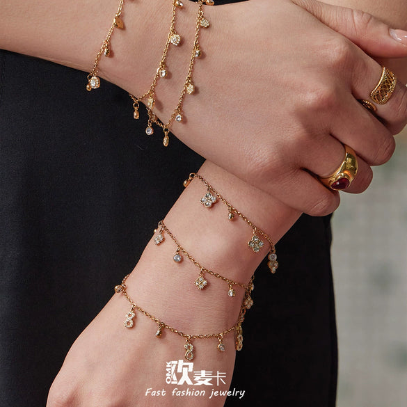 Wholesale Women's Stainless Steel Electroplated Necklace And Bracelet Set With Cross Crown Roman Numerals Pattern