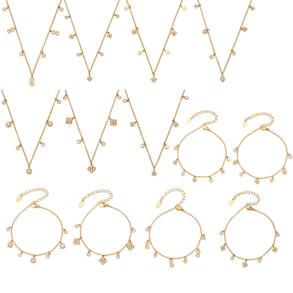 Wholesale Women's Stainless Steel Electroplated Necklace And Bracelet Set With Cross Crown Roman Numerals Pattern