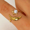 Wholesale Women's Stainless Steel Electroplated Oceanstyle Rings With Sun And Moon Patterns