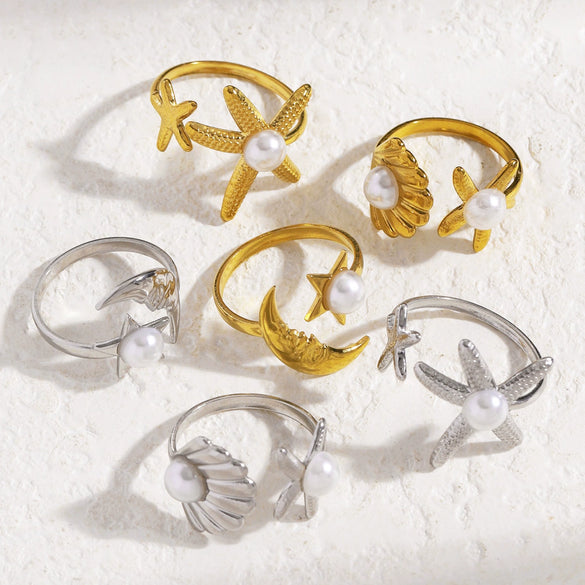 Wholesale Women's Stainless Steel Electroplated Oceanstyle Rings With Sun And Moon Patterns