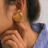 Wholesale Women's Stainless Steel Electroplated Peach Heart Earrings Jewelry With Stitching Texture