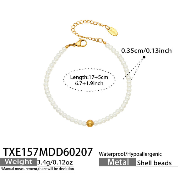 Wholesale Women's Stainless Steel Electroplated Pearl Beaded Necklace And Bracelet Jewelry Set