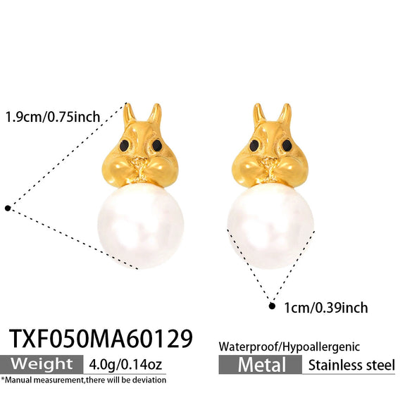 Wholesale Women's Stainless Steel Electroplated Pearl Bunny Pendant Earrings And Necklace Set Light Luxury Style