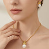 Wholesale Women's Stainless Steel Electroplated Pearl Bunny Pendant Earrings And Necklace Set Light Luxury Style