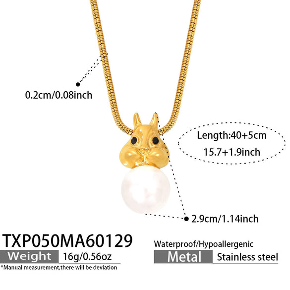 Wholesale Women's Stainless Steel Electroplated Pearl Bunny Pendant Earrings And Necklace Set Light Luxury Style