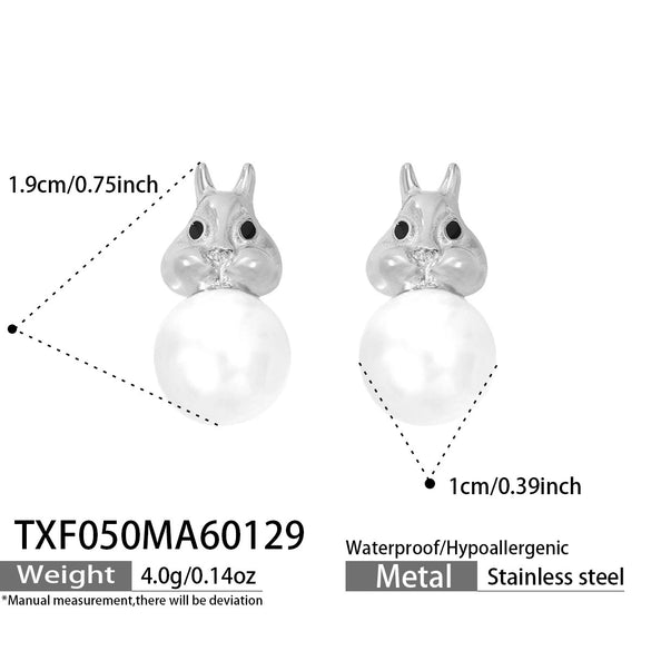 Wholesale Women's Stainless Steel Electroplated Pearl Bunny Pendant Earrings And Necklace Set Light Luxury Style