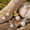 Wholesale Women's Stainless Steel Electroplated Pearl Bunny Pendant Earrings And Necklace Set Light Luxury Style