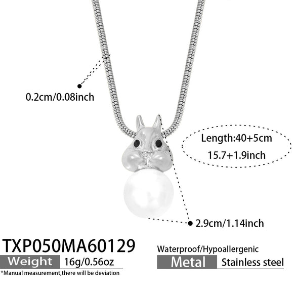Wholesale Women's Stainless Steel Electroplated Pearl Bunny Pendant Earrings And Necklace Set Light Luxury Style