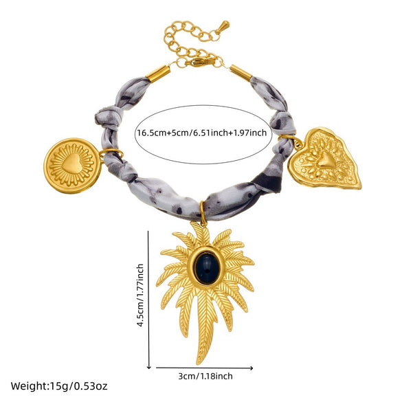Wholesale Women's Stainless Steel Electroplated Plants And Flowers Heart Coconut Tree Pendant Necklace And Bracelet Set Accessories