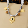 Wholesale Women's Stainless Steel Electroplated Plants And Flowers Heart Coconut Tree Pendant Necklace And Bracelet Set Accessories