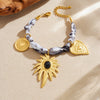 Wholesale Women's Stainless Steel Electroplated Plants And Flowers Heart Coconut Tree Pendant Necklace And Bracelet Set Accessories