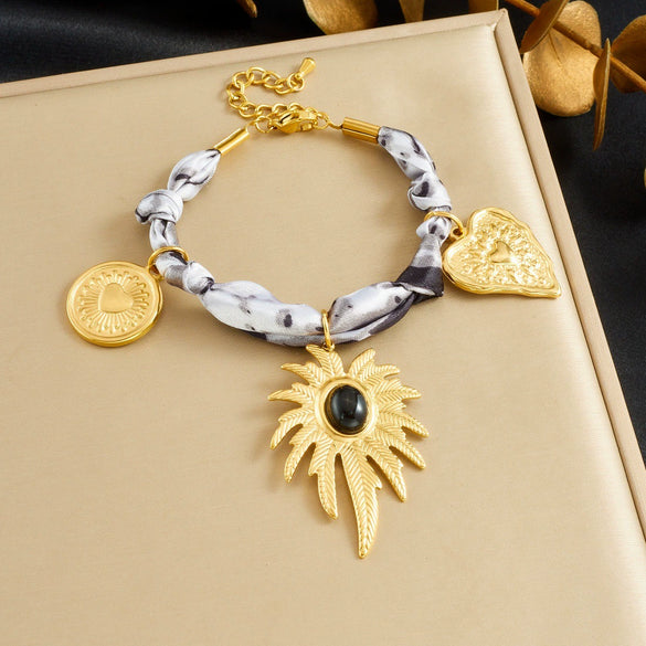 Wholesale Women's Stainless Steel Electroplated Plants And Flowers Heart Coconut Tree Pendant Necklace And Bracelet Set Accessories
