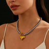 Wholesale Women's Stainless Steel Electroplated Round Bead Heart Geometric Twotone Necklace With Ot Clasp