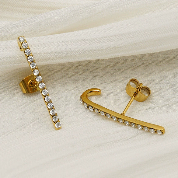 Wholesale Women's Stainless Steel Electroplated Singlerow Diamond Stud Earrings With Geometric Design
