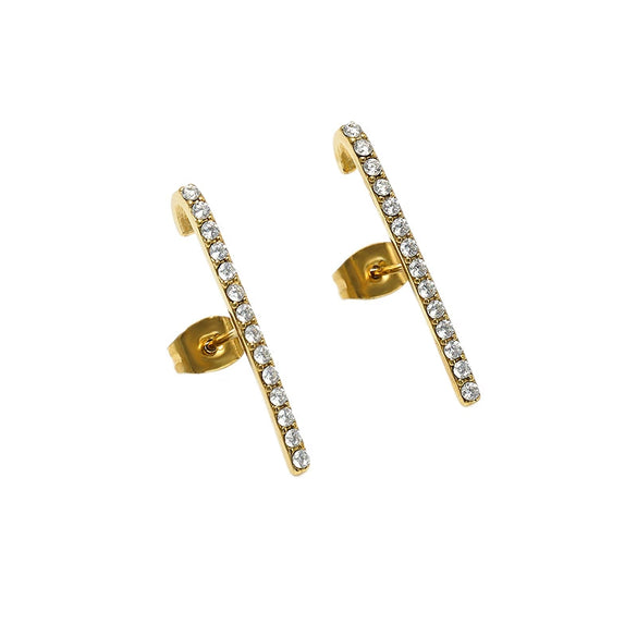 Wholesale Women's Stainless Steel Electroplated Singlerow Diamond Stud Earrings With Geometric Design