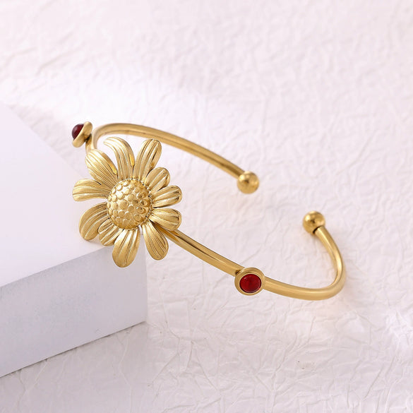 Wholesale Women's Stainless Steel Electroplated Sun Petal Open Bracelet With Plants And Flowers Style