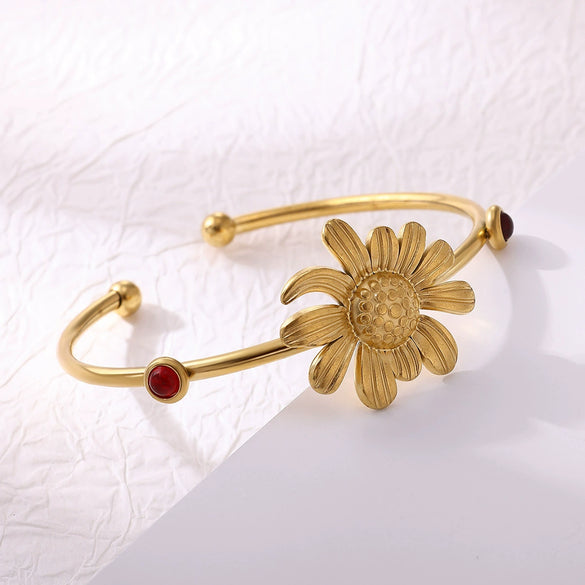 Wholesale Women's Stainless Steel Electroplated Sun Petal Open Bracelet With Plants And Flowers Style
