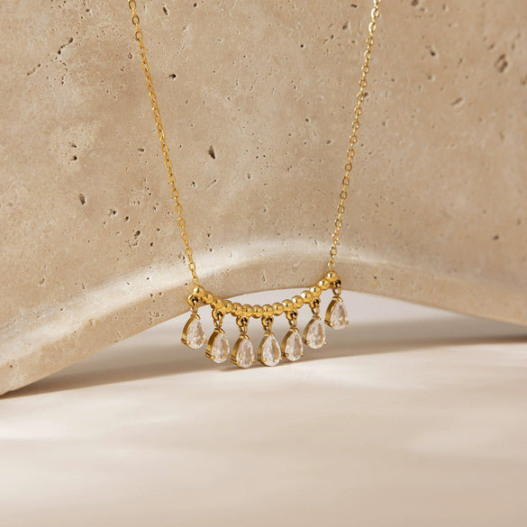 Wholesale Women's Stainless Steel Electroplated Water Drop Shape Necklace With Regular Chain