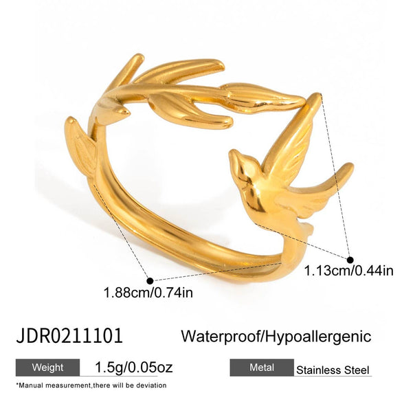 Wholesale Women's Stainless Steel Electroplated Winged Ring With Peace Dove And Olive Leaf Design