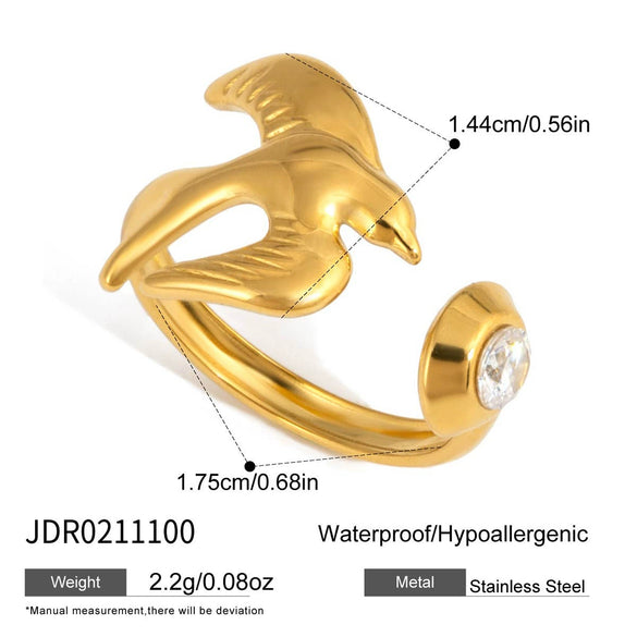 Wholesale Women's Stainless Steel Electroplated Winged Ring With Peace Dove And Olive Leaf Design