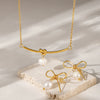 Wholesale Women's 316L Stainless Steel Elegant Freshwater Pearl French Hollow Bow Earrings And Necklace Set With Electroplating