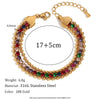 Wholesale Women's Stainless Steel Elegant Retro Hand Jewelry Geometric Threelayer Beads Microset Colored Diamond 18K Gold Plated Bracelet