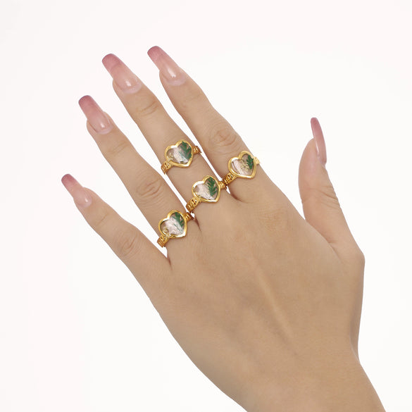 Wholesale Women's Stainless Steel Enamel Glaze Love Open Ring With Heart Shape Pattern 18K Real Gold Plated High Texture Light Luxury Jewelry
