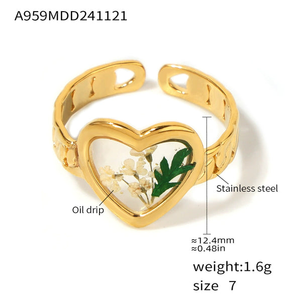 Wholesale Women's Stainless Steel Enamel Glaze Love Open Ring With Heart Shape Pattern 18K Real Gold Plated High Texture Light Luxury Jewelry