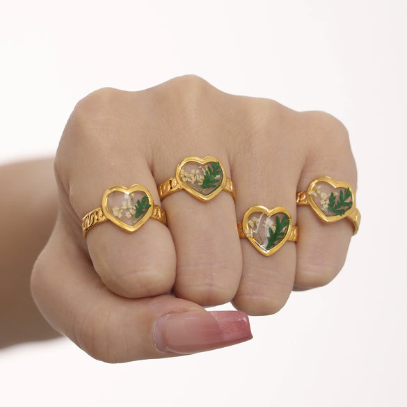 Wholesale Women's Stainless Steel Enamel Glaze Love Open Ring With Heart Shape Pattern 18K Real Gold Plated High Texture Light Luxury Jewelry