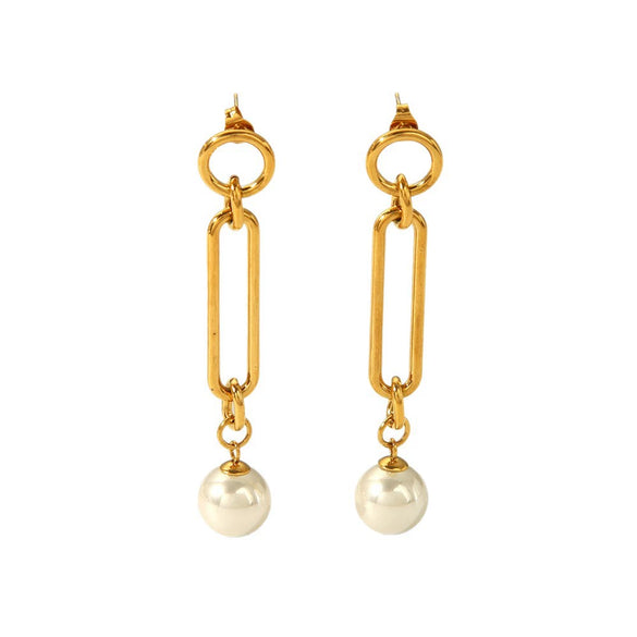 Wholesale Women's Stainless Steel Exaggerated Earrings With Imitation Beads And Geometric Design Pvd Furnace Real Gold Electroplated