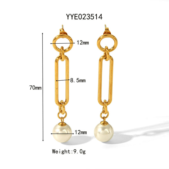Wholesale Women's Stainless Steel Exaggerated Earrings With Imitation Beads And Geometric Design Pvd Furnace Real Gold Electroplated