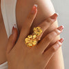Wholesale Women's Stainless Steel Exaggerated Flower Ring 18K Gold Plated